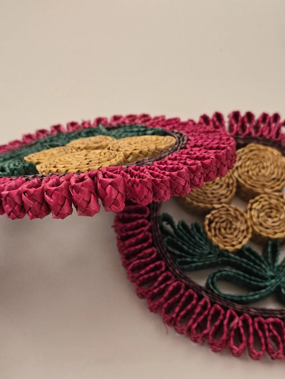 Boho Floral Woven Trivets Set of 2 Handmade Hot Pads Bohemian Kitchen Decor